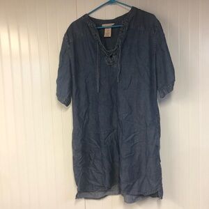 Philosophy Womens Denim Dress Half Sleeve Drawstring Front XL